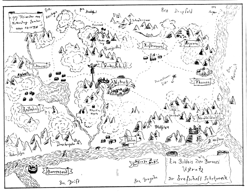 Alte Karte der Baronie Uztrutz (aus Kosch-Kurier 12)